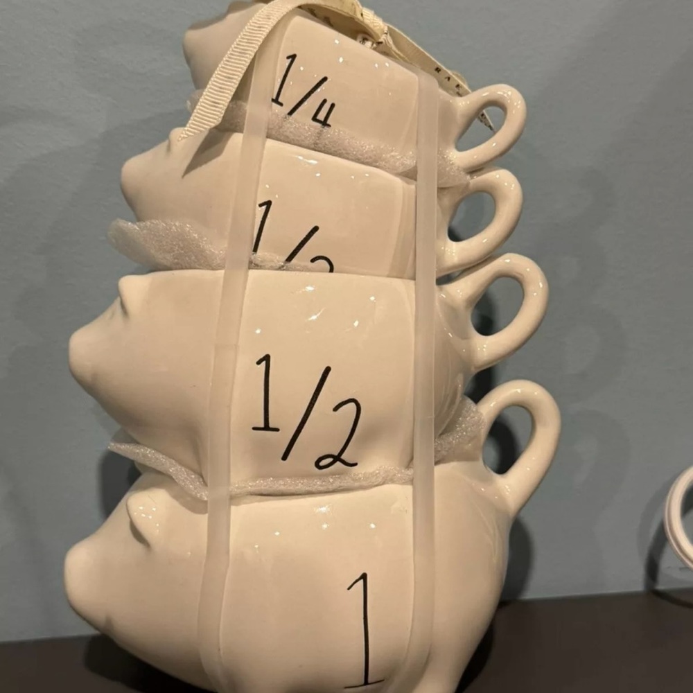 NEW RAE DUNN PIG MEASURING CUPS White Ceramic With Handles